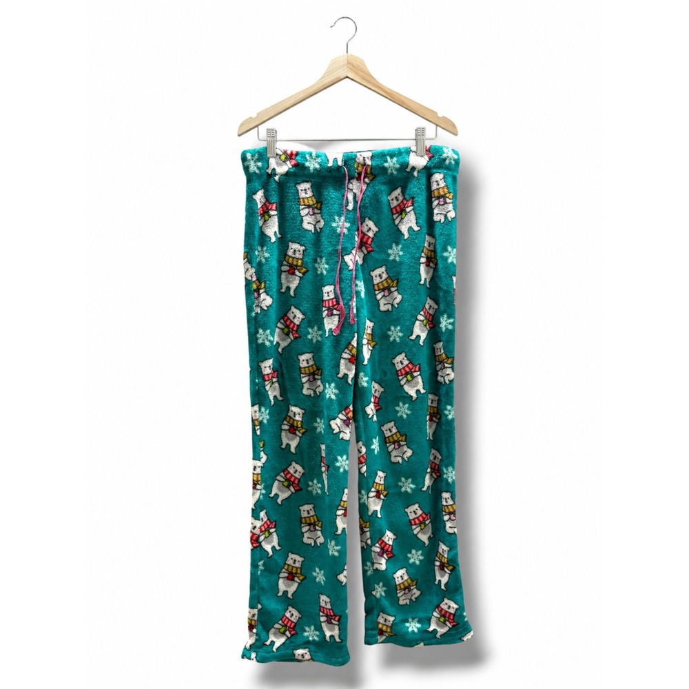 Secret Treasures Polar Bear Fleece Pajama Pants Teal Holiday Lounge M 8-10
